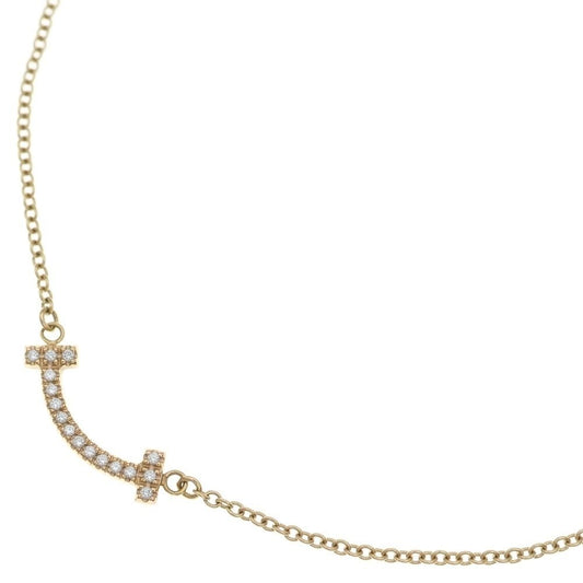 Tiffany & Co T Smile Mini Diamond Necklace Pendant 18K PG