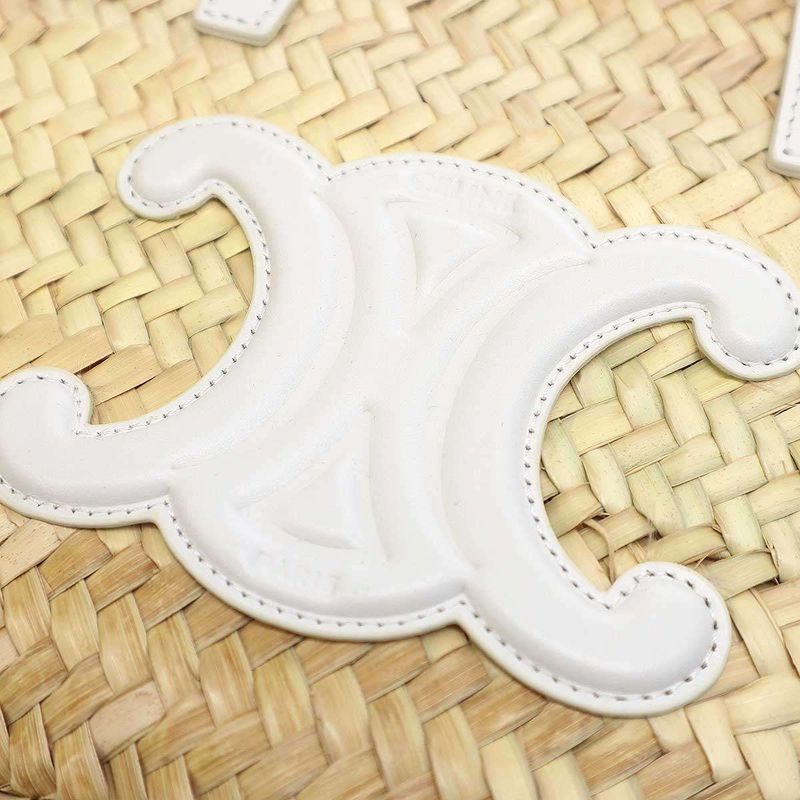 Celine Triomphe Pannier Raffia 2-Way Basket Bag Beige White