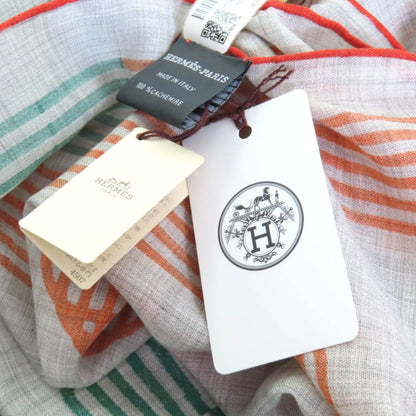Hermes 2023 Rubans D'Hermes 100% Cashmere GRIS Chine/vert/or Rectangle All-over