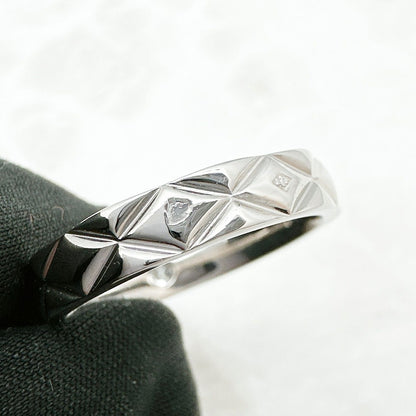 Chanel Quilted Diamond Platinum Ring 49