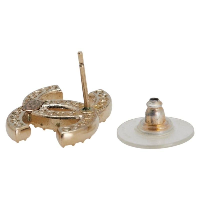 Chanel Coco Mark Rhinestone Earrings One Side Only Gold Plated Women's Chanel