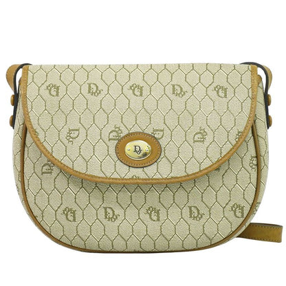 Authentic Christian DIOR Honeycomb Pattern Shoulder Bag Pochette PVC Beige Bag