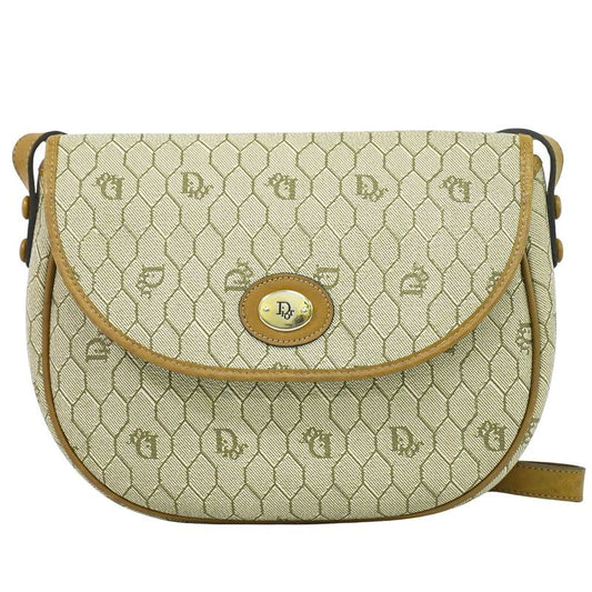 Authentic Christian DIOR Honeycomb Pattern Shoulder Bag Pochette PVC Beige Bag