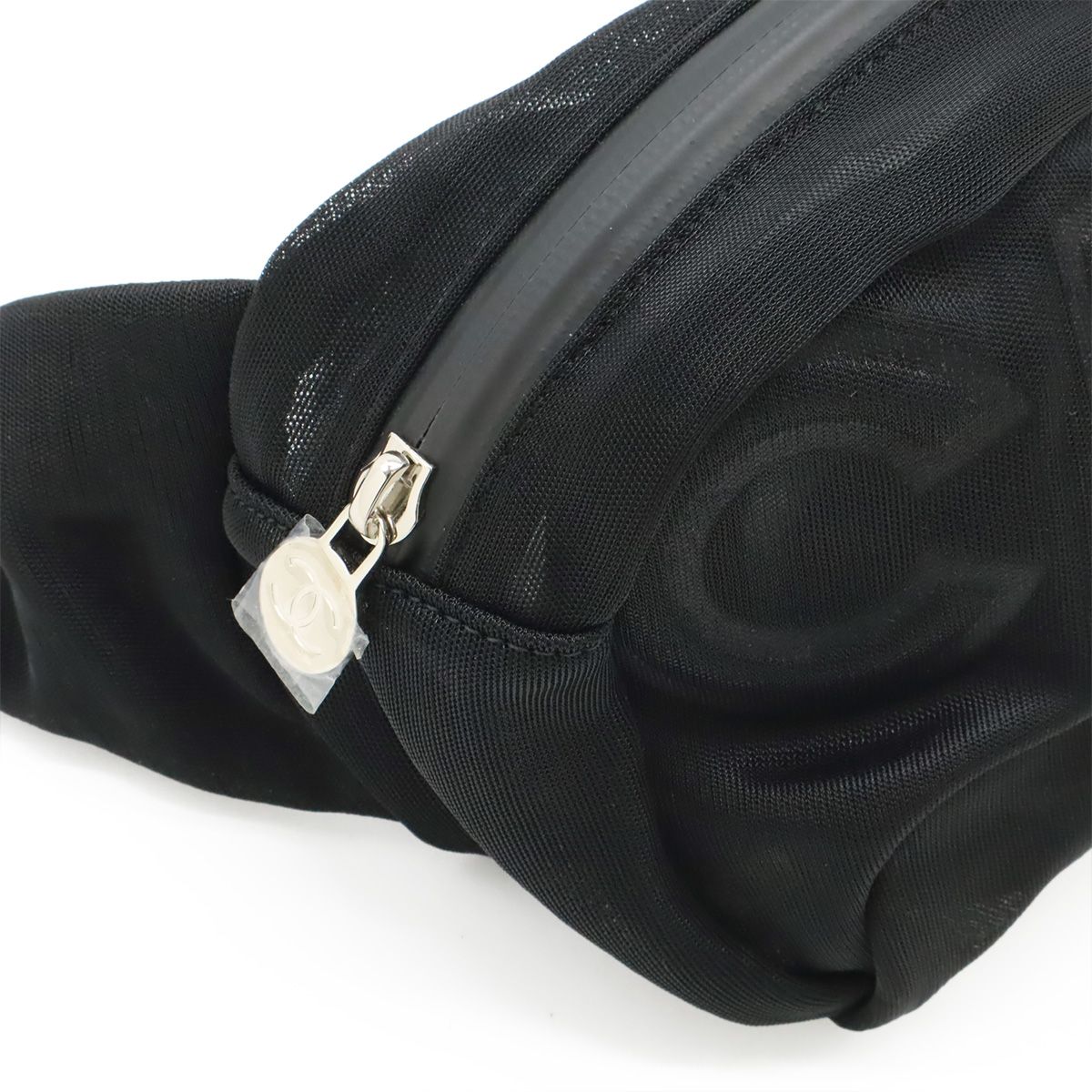 Chanel Logo Mesh Body Bag Waist Pouch Waist Bag Nylon Black Black As0425