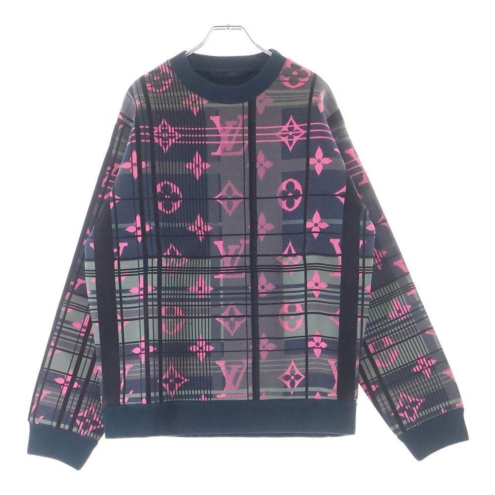 Louis Vuitton Monogram Jacquard Plaid Pullover Sweatshirt Navy Pink Sweater Navypink