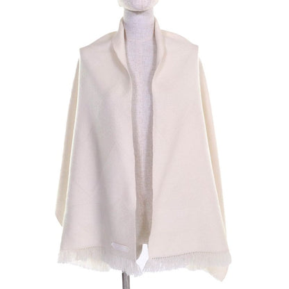 Hermes Chevron Zoom 100% Cashmere Leather With Logo Patch Fringe Shawl Scarf