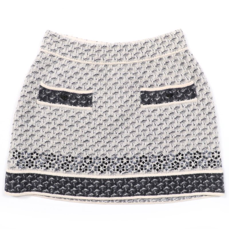 CHANEL P39241k02786 Mohair Silk Cashmere Coco Button Knit Miniskirt Grayish 36