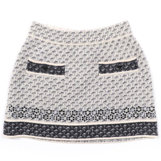 CHANEL P39241k02786 Mohair Silk Cashmere Coco Button Knit Miniskirt Grayish 36