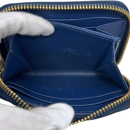Prada Coin Case Blue Bluette Saffiano Metal