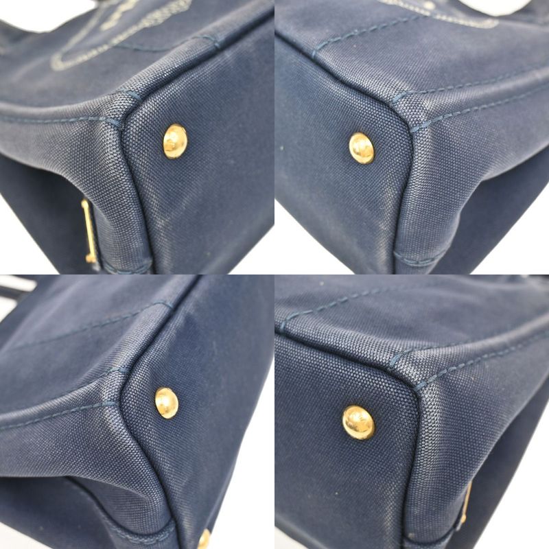 Prada Canapa 2WAY Shoulder Handbag Canvas Blue 86ka843