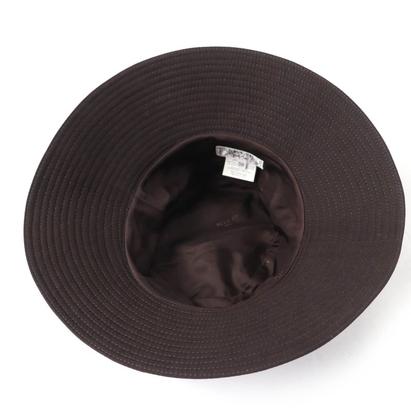 Hermes H Logo Embroidered Wide Brim Hat Dark Brown 56 Made In France Women