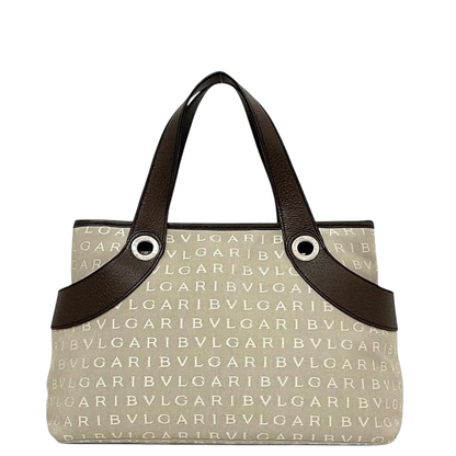 Bulgari Tote Bag Lolita Beige Brown Logomania Excellent Condition