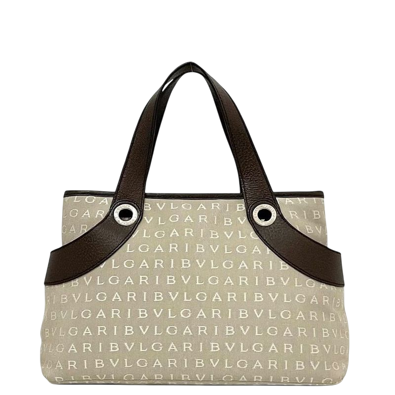 Bulgari Tote Bag Lolita Beige Brown Logomania Excellent Condition