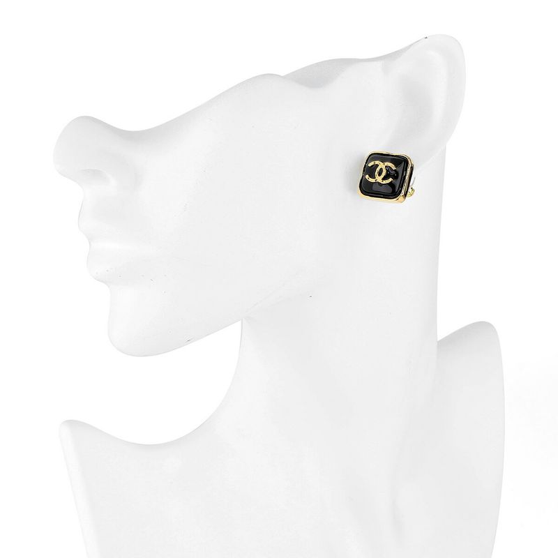 Chanel Earrings Square Earrings Gold/black