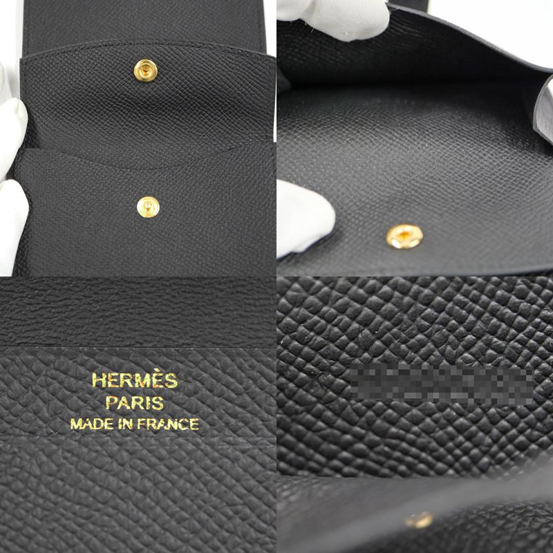 Hermes Bearn Mini Bifold Wallet Black Gold Hardware Vo-epson Black Noir
