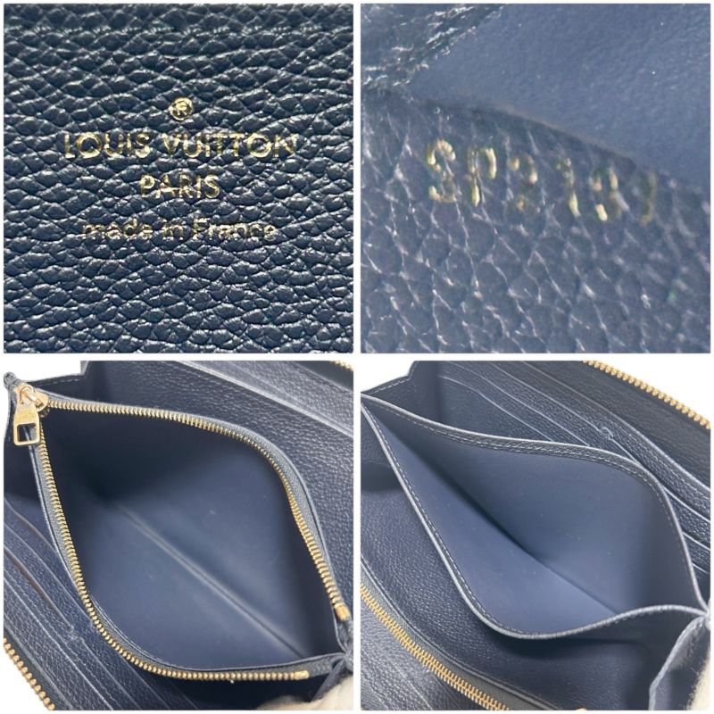 Louis Vuitton Empreinte Leather Zippy Wallet Navy Embossed Monogram Pattern