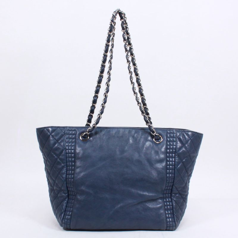 Chanel Chain Lambskin Blue Shoulder Bag Silver