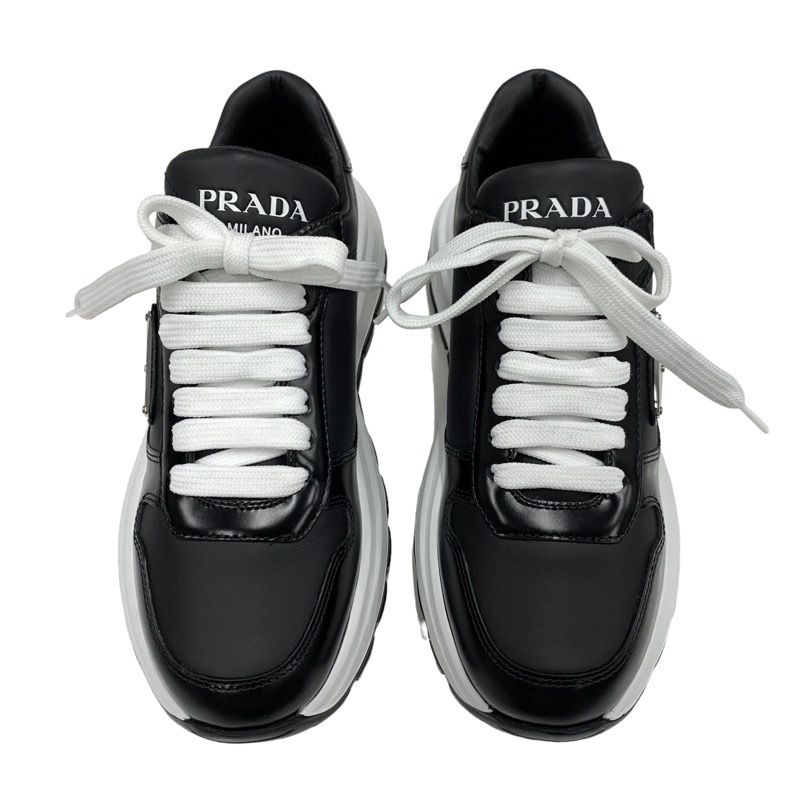 Prada Sneakers Shoes Leather Black White Black Unused Triangle Logo