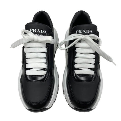 Prada Sneakers Shoes Leather Black White Black Unused Triangle Logo