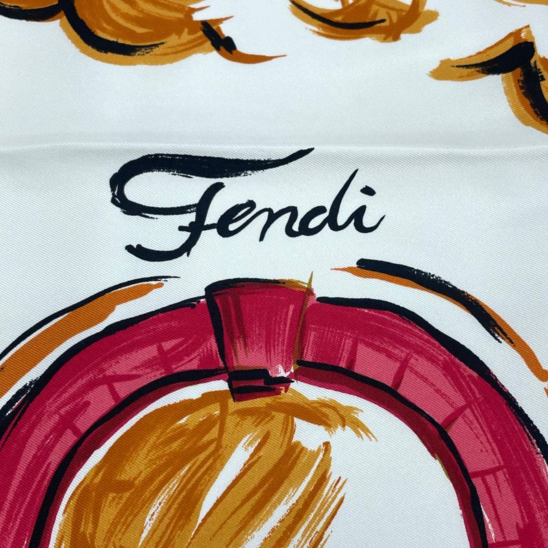 Fendi Scarf Large Silk Logo Floral Pattern With Box Multicolor