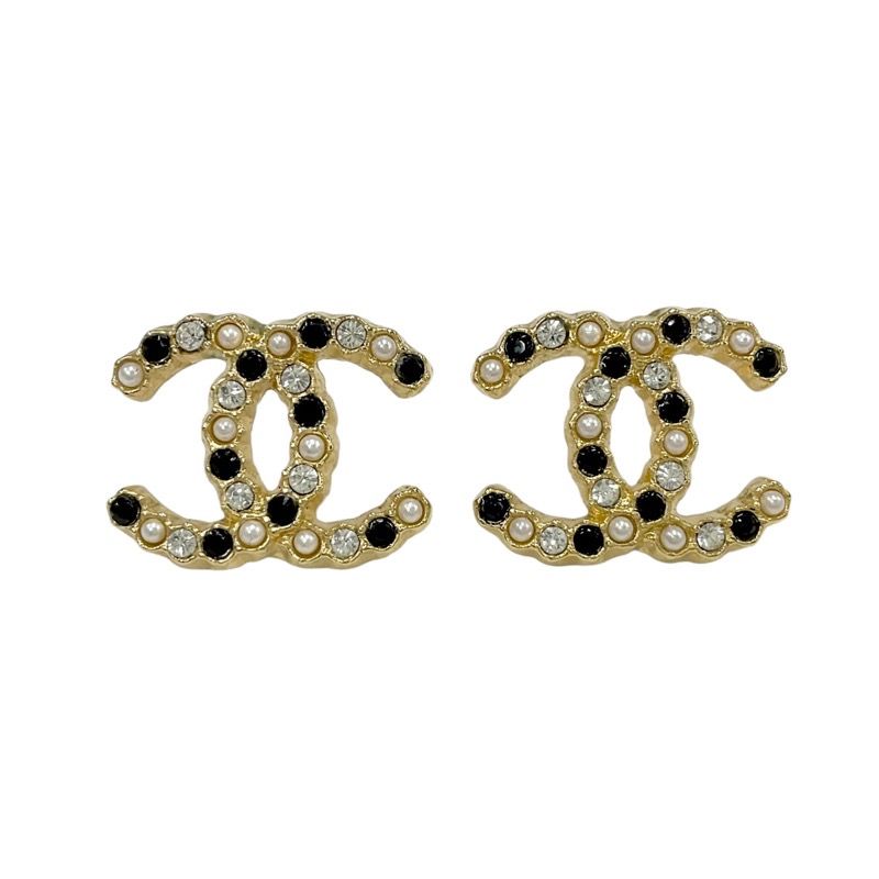 Chanel Earrings Coco Mark Rhinestone Pearl Gold