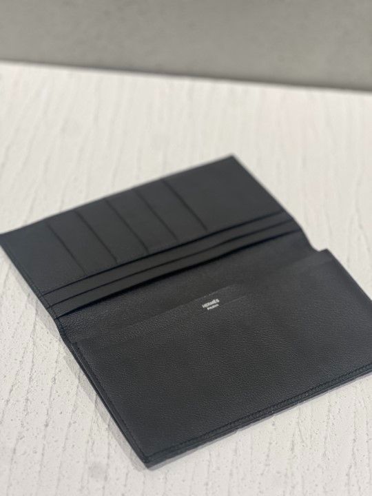 Hermes MC2 Fleming Long Wallet Calf Leather Perforated Black T Engraved
