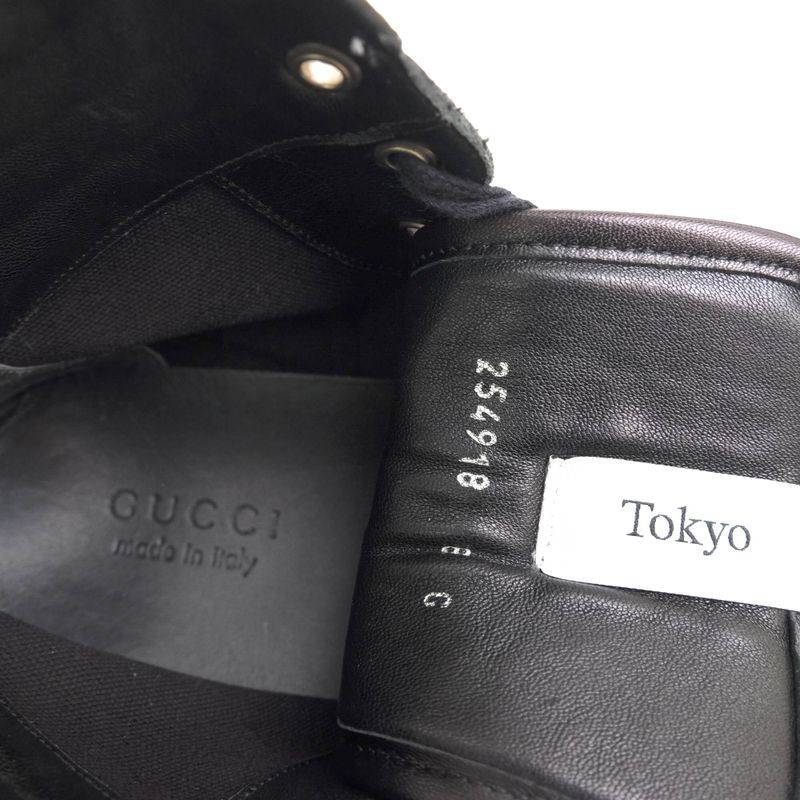 Gucci Shoes Sneakers Shoes High Cut Men Cotton Canvas Leather Black 254918