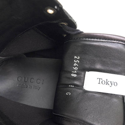 Gucci Shoes Sneakers Shoes High Cut Men Cotton Canvas Leather Black 254918