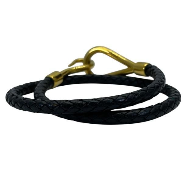 Hermes Bracelet Choker Necklace Jumbo Leather Metal Black Gold