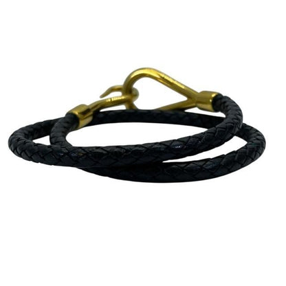 Hermes Bracelet Choker Necklace Jumbo Leather Metal Black Gold