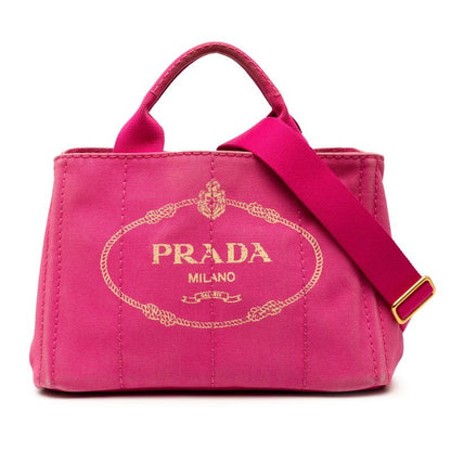 Prada Canapa Mini Tote Shoulder Bag 2WAY B2439g Pink Canvas Women Prada
