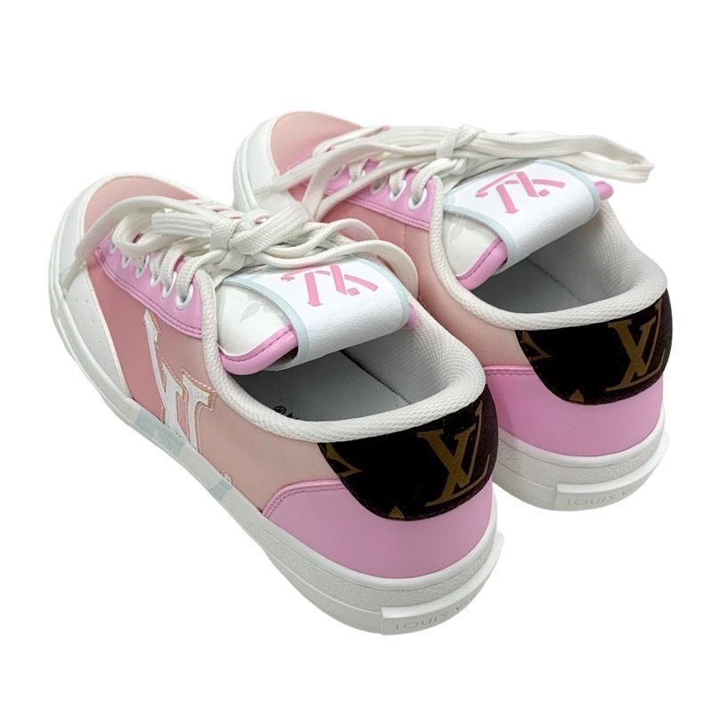 Louis Vuitton Charlie Line Monogram Sneakers Shoes Fabric Leather Pink White