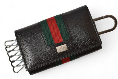 Gucci Outlet Key Case Key Holder Gucci 6-stacks Pigskin Sherry Line Black 033