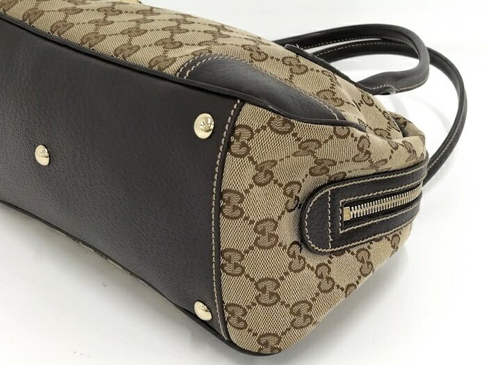 Gucci Shoulder Bag Sherry Line GG Canvas Leather Beige Dark Brown 161720