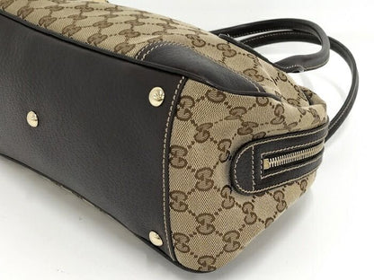 Gucci Shoulder Bag Sherry Line GG Canvas Leather Beige Dark Brown 161720