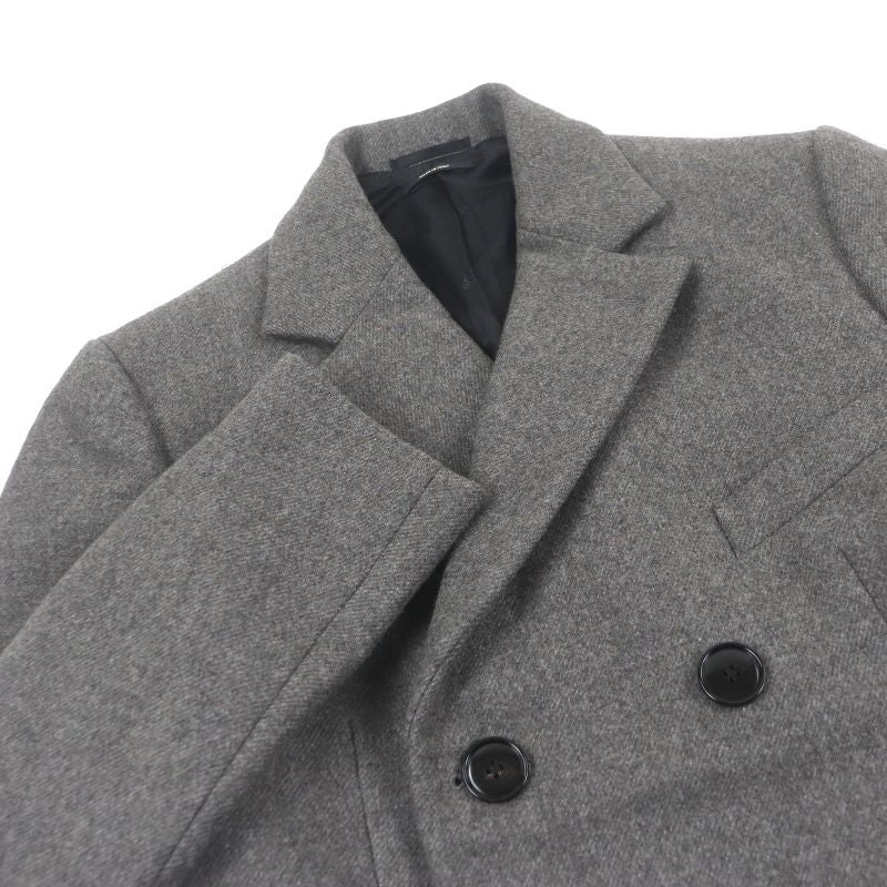 Hermes Super 100s Wool Partially Lamb Leather Double Breasted Chester Coat Gray