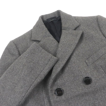 Hermes Super 100s Wool Partially Lamb Leather Double Breasted Chester Coat Gray
