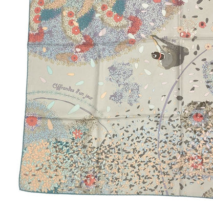 Hermes Carre 90 Scarf Silk Floral Tribute Offrandes DUN JOUR Multicolor