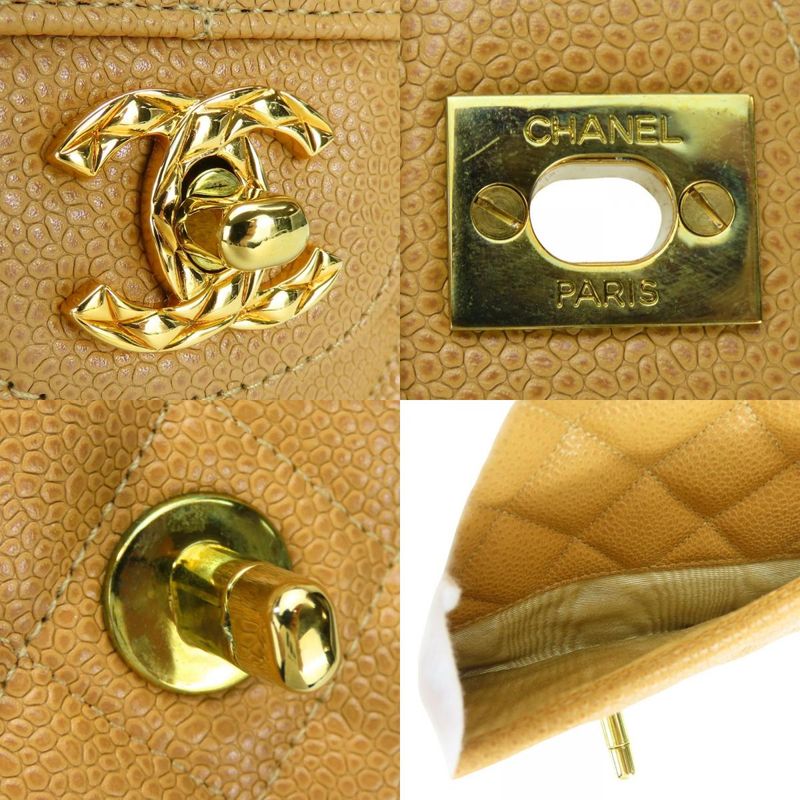 Chanel Shoulder Bag Matelasse Caviar Skin Beige Gold Hardware Coco Mark 2nd