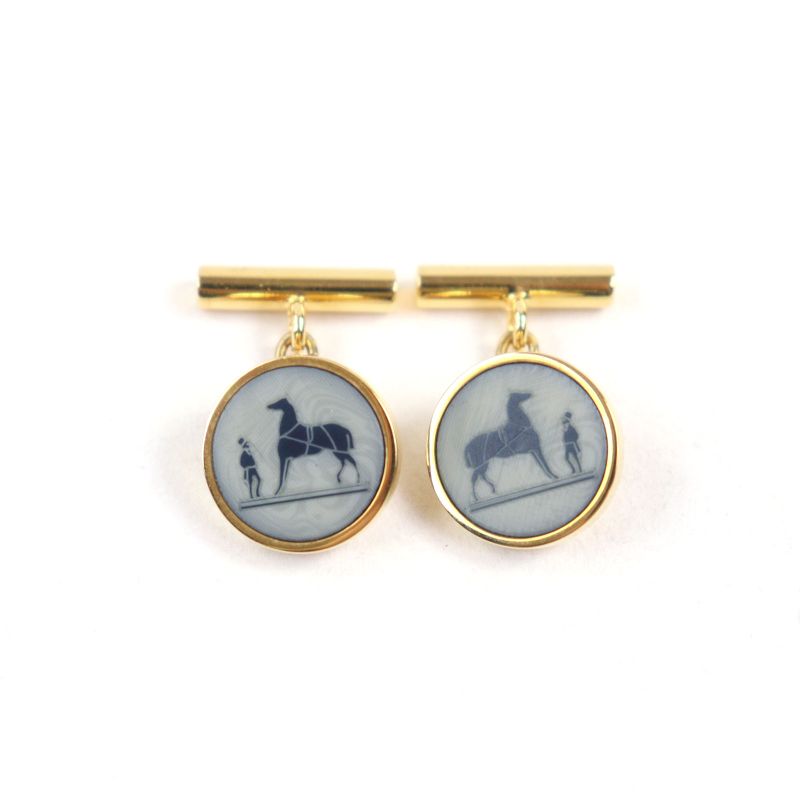 Hermes Corozo Carriage Logo Horse Motif Cufflinks Button Cufflinks Gray Navy