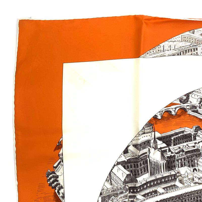 Hermes Carre 90 Regarde Paris Viewing Paris Scarf Orange