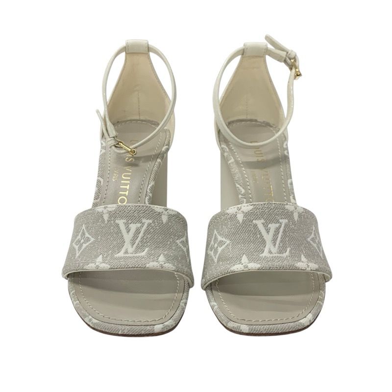 Louis Vuitton Silhouette Line Monogram Sandals Shoes Canvas Leather Light Gray
