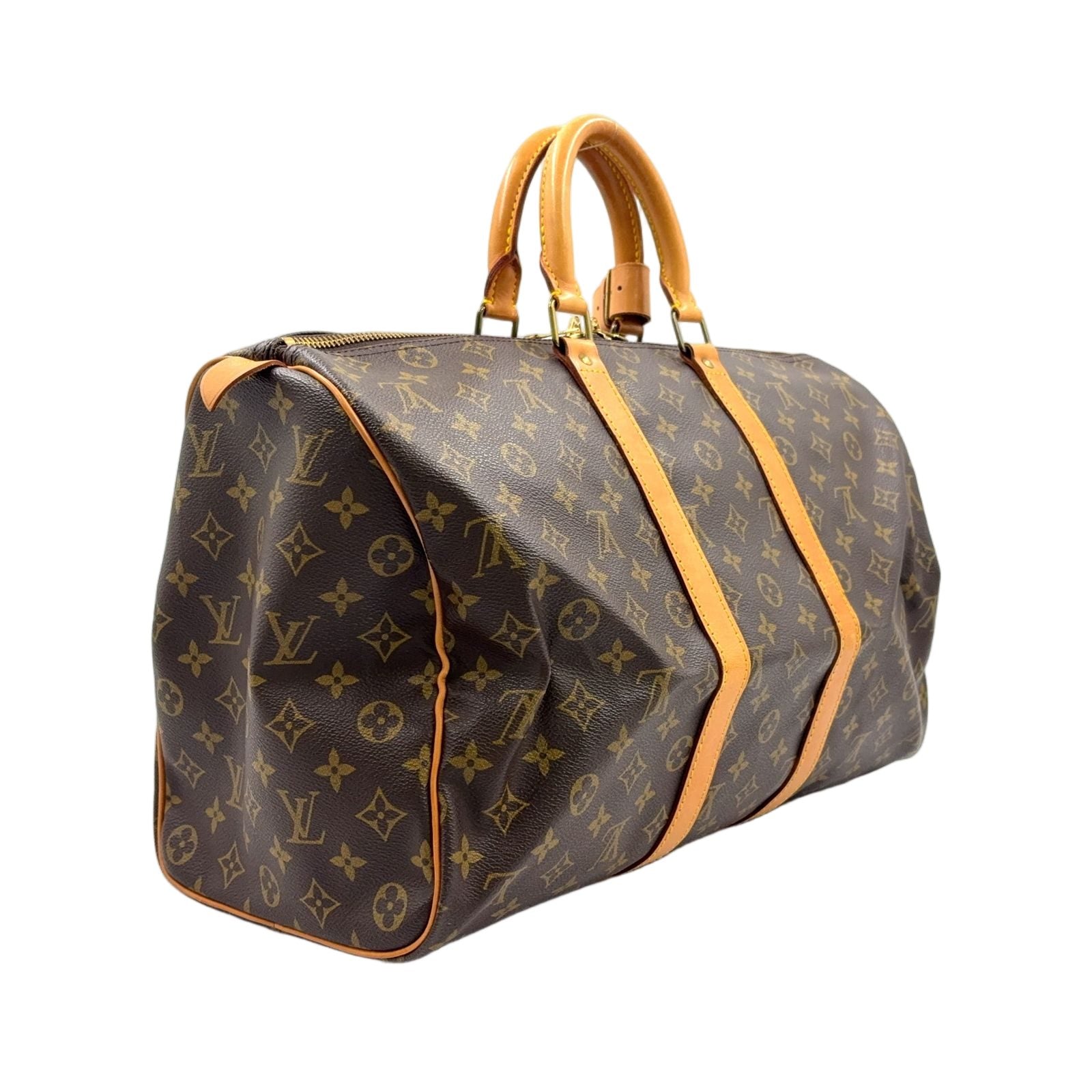 Louis Vuitton Keepall 45 Monogram Leather Brown Boston Bag Gold — view 2