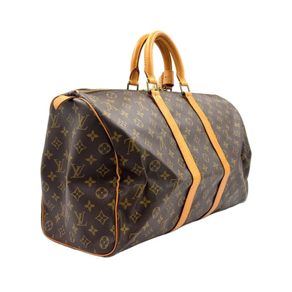 Louis Vuitton Keepall 45 Monogram Leather Brown Boston Bag Gold — view 2