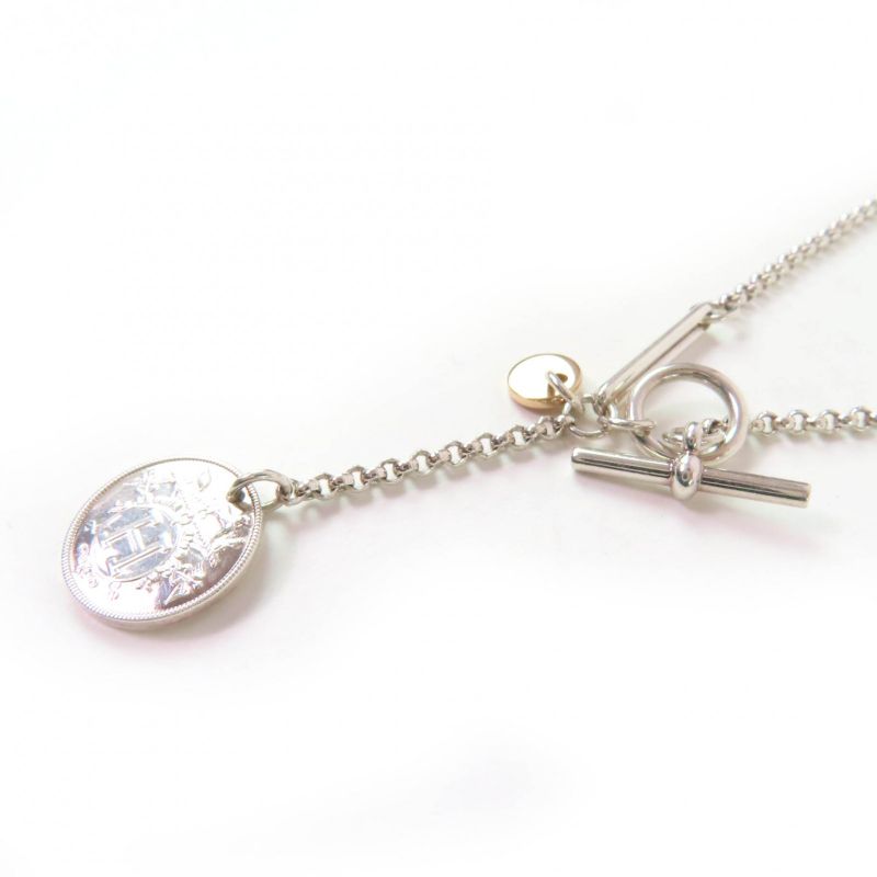 Hermes Exlibris PM Necklace Ag925 Au750 Pendant Silver Gold Made In France