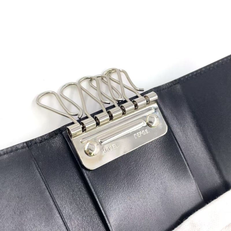 Gucci G Logo Leather Black Key Case Silver 0330416