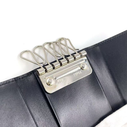 Gucci G Logo Leather Black Key Case Silver 0330416