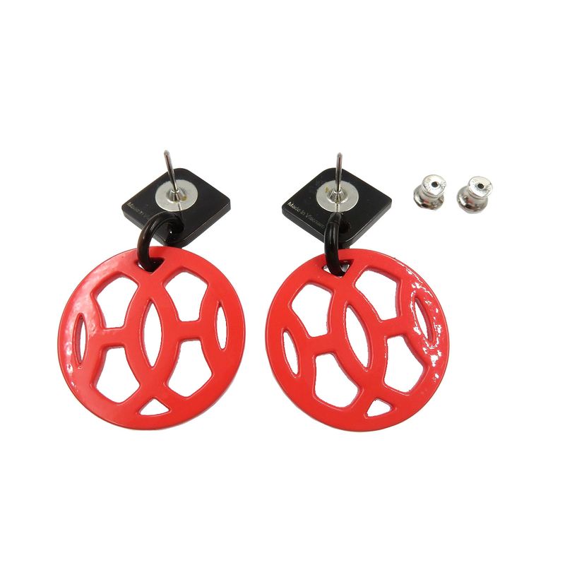Hermes Ava Buffalo Horn Lacquer Red Black Earrings 0716 Hermes