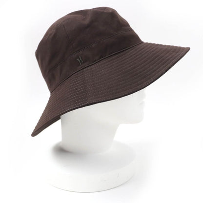 Hermes H Logo Embroidered Wide Brim Hat Dark Brown 56 Made In France Women
