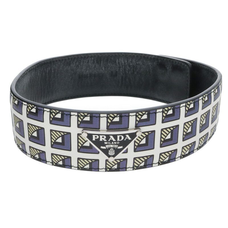 Prada Triangle Logo Plate Leather Choker Men's M